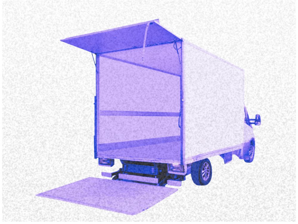Camion avec hayon ouvert